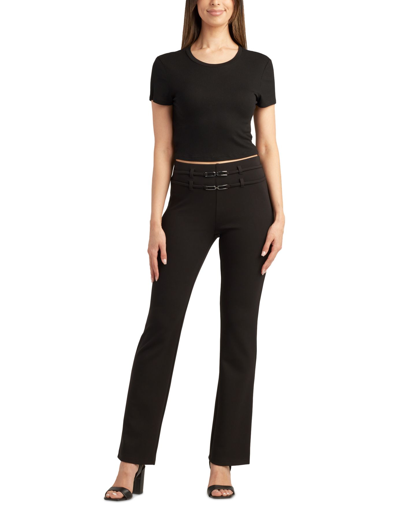 Женские брюки BCX Juniors' Scuba Double-Belt Flared-Leg Ankle, цвет: Чёрный — фото 3