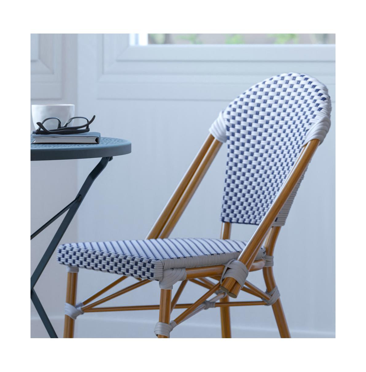 Merrick Lane Celia Indoor/Outdoor Stacking Bistro Chair With Aluminum Frame - White  navy/natural frame
