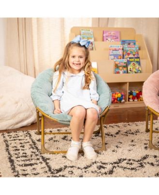 Io Kid'S Folding Saucer Chair With Cozy Faux Fur Upholstery And Metal Frame For Playroom, Bedrooms, Nursery And More