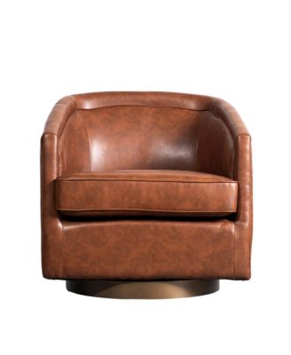 Wyn Upholstered Club Style Barrel Chair With Sloped Armrests And 360 Degree Swivel Base In A Vinyl Wrap