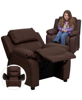 Deluxe Vinyl Padded Contemporary Kids Recliner With Storage Arms