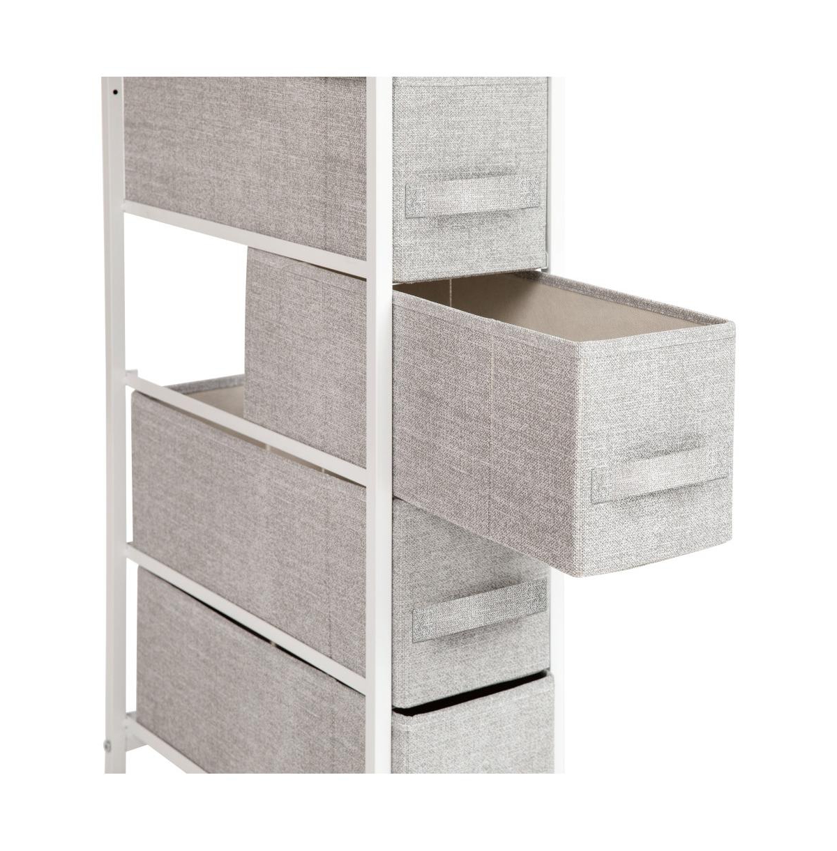 Emma+Oliver 4 Drawer Vertical Slim Storage Dresser-Wood Top & Fabric Pull Drawers -gray