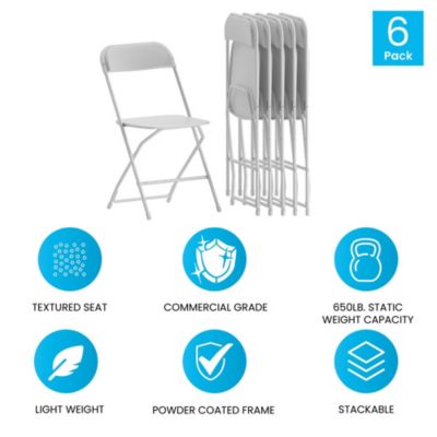 Set Of 6 Stackable Folding Plastic Chairs - 650 Lb Weight Capacity