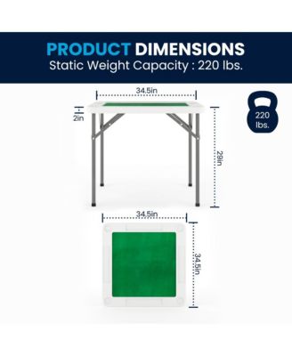 Tannin 34.5" Square White Folding Card Game Table for 4-Players with a Green Felt Playing Surface and Cup Holders
