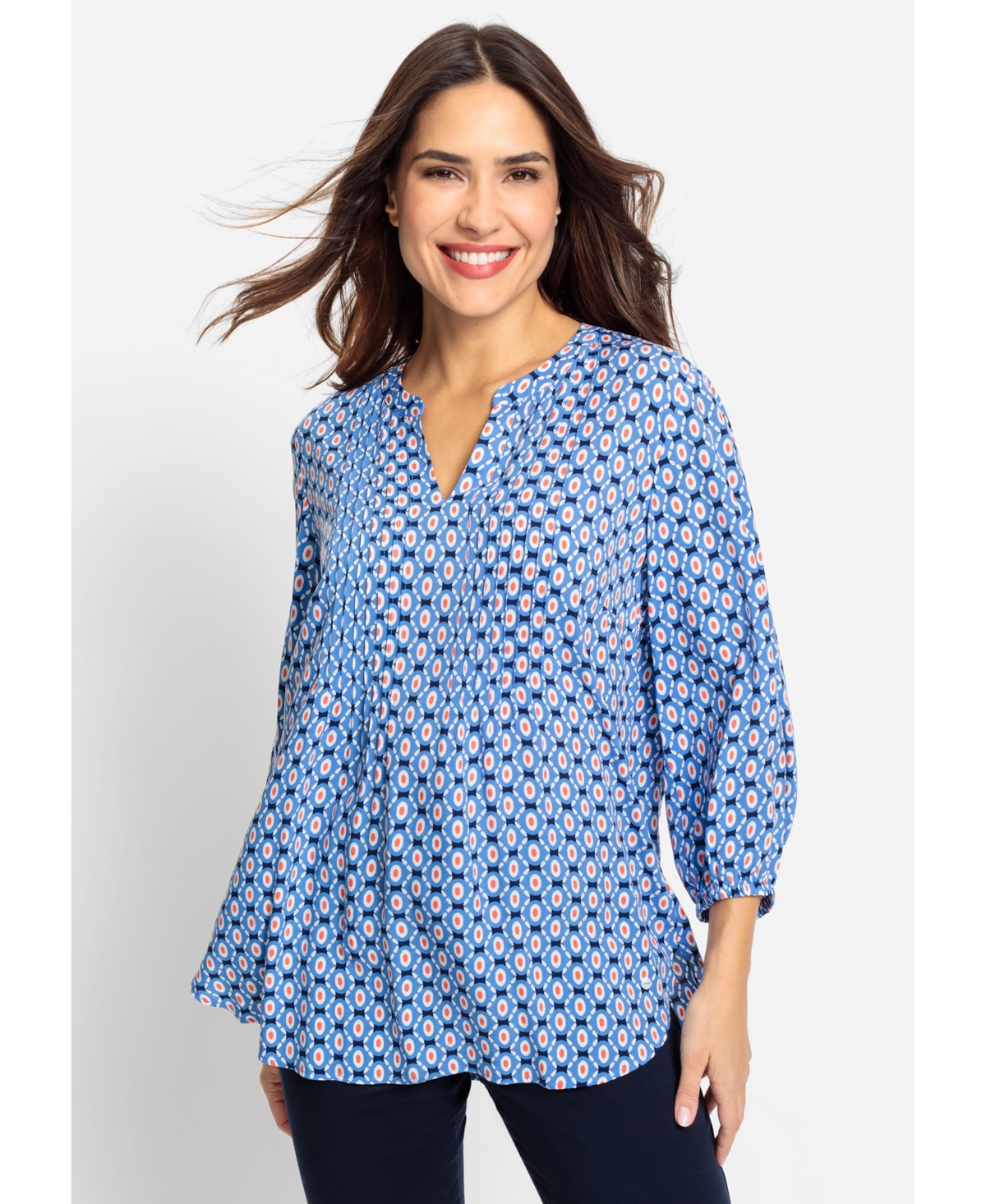 Women's 3/4 Sleeve Geo Print Tunic Blouse - Lapis blue