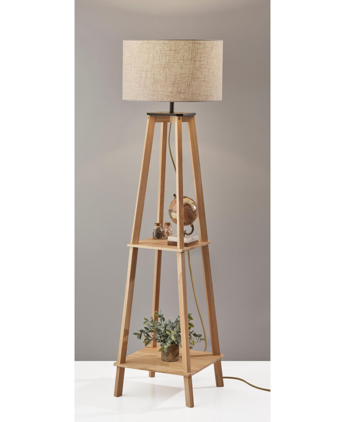 Adesso 59.75" Wood Kirby Shelf Floor Lamp In Natural Wood