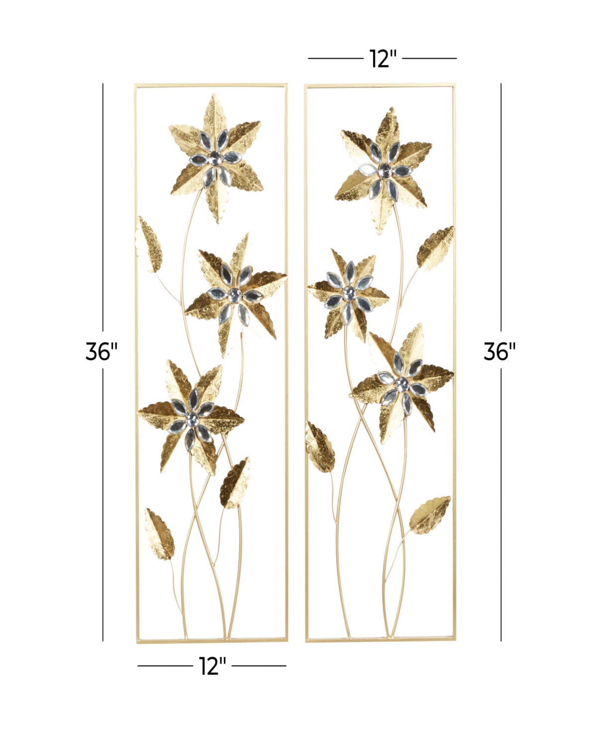 Rosemary Lane Gold Metal Floral Wall Decor With Gold Frame Set Of 2 12"w, 36"h In Gold