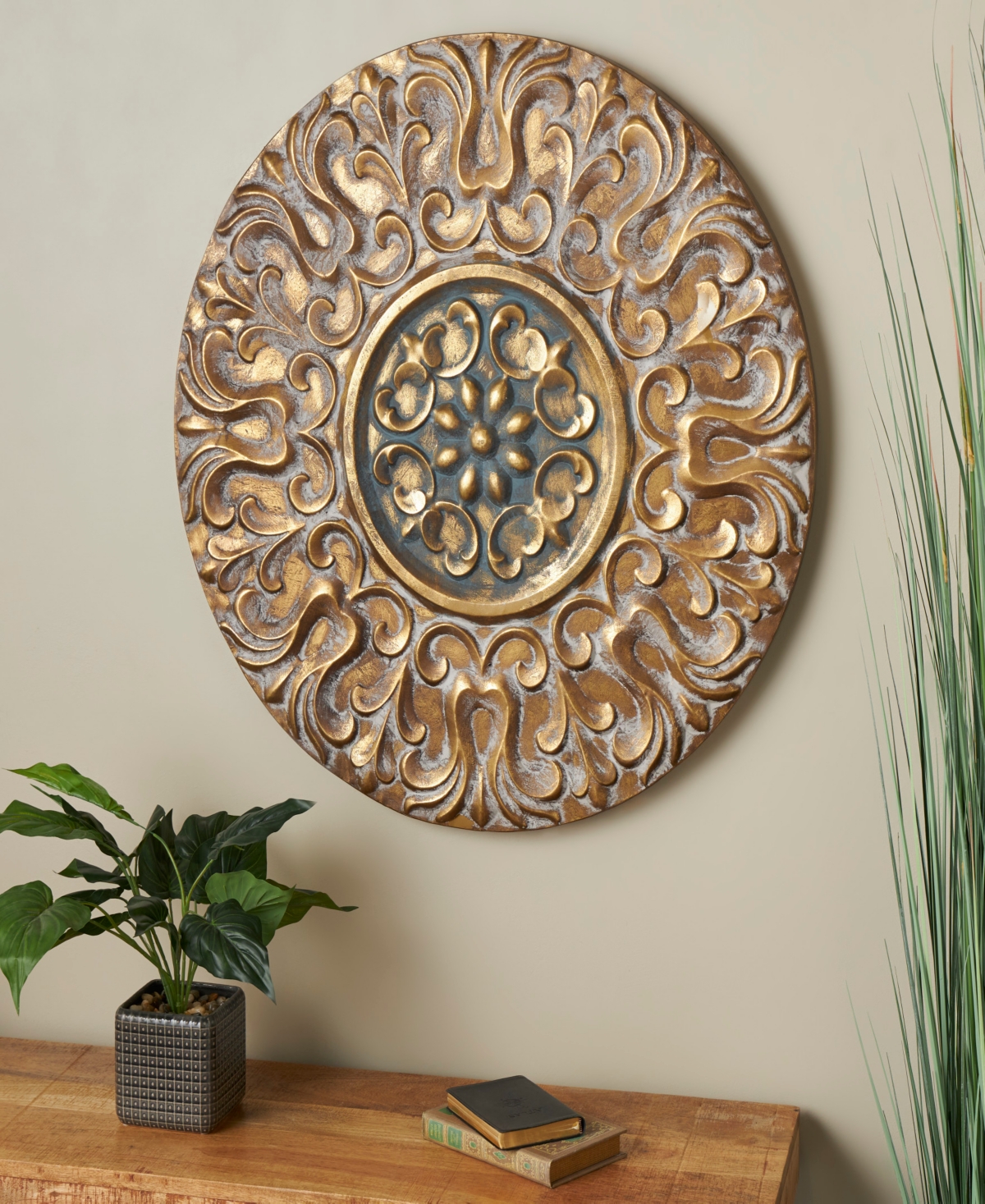 Rosemary LaneMetal Plate Wall Decor with Embossed Details, 32