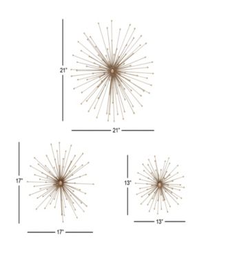 Gold Metal Starburst 3D Wall Decor, Set of 3 13", 17", 21"W