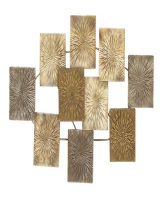 Rosemary Lane - Gold Metal Sunburst Carved Overlapping Square Wall Decor, 43" x 3" x 24"