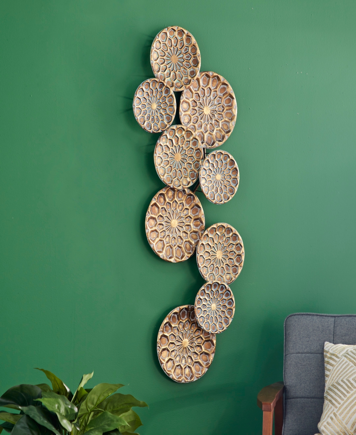 Rosemary Lane Gold Metal Plate Wall Decor With Embossed Design, 19" X 3" X 50" In Gold