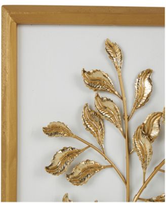 Gold Wood Leaf 3D Wall Decor with Beveled Frame, Set of 2 13"W, 17"H