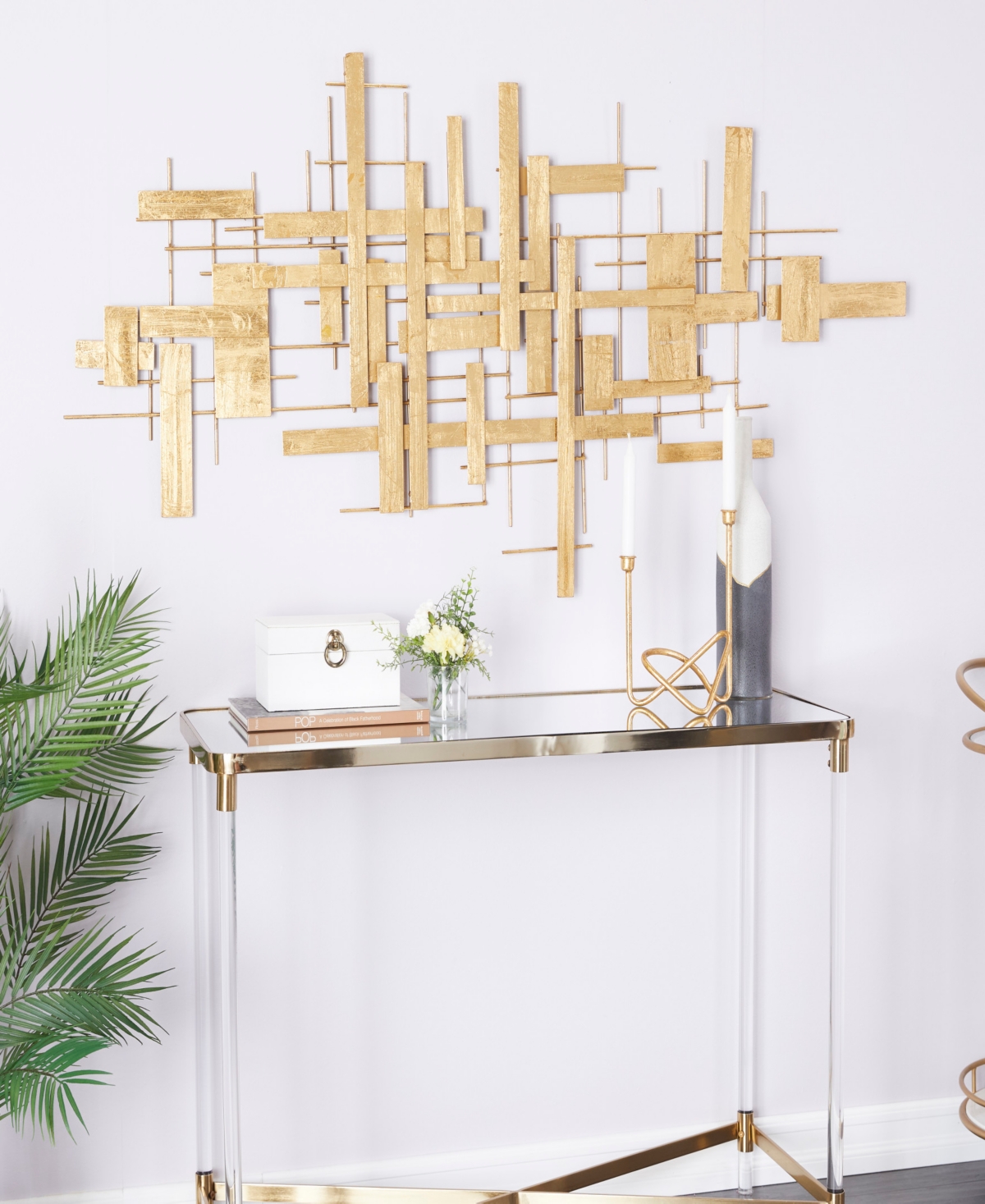 Cosmoliving By Cosmopolitan Gold Metal 3d Stripes Geometric Wall Decor 62" X 2" X 32" In Gold