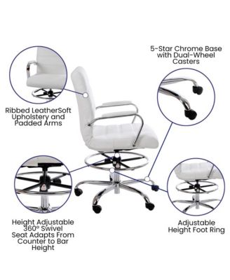 Tevia Mid-Back Drafting Chair With Adjustable Foot Ring Upholstered Swivel Chair With Chrome Base