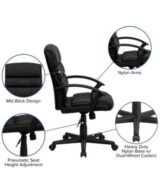Mid-Back Leather Swivel Task Office Chair With Accent Divided Back And Arms