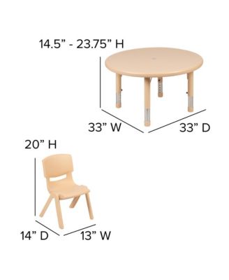 33" Round Plastic Height Adjustable Activity Table Set With 4 Chairs