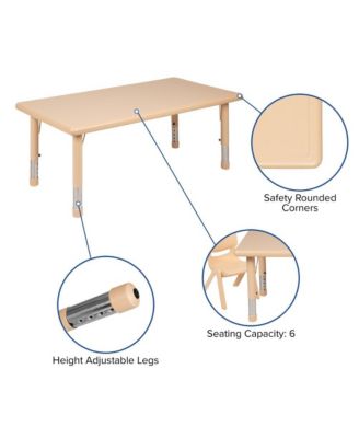 24"W X 48"L Rectangular Plastic Height Adjustable Activity Table Set With 6 Chairs