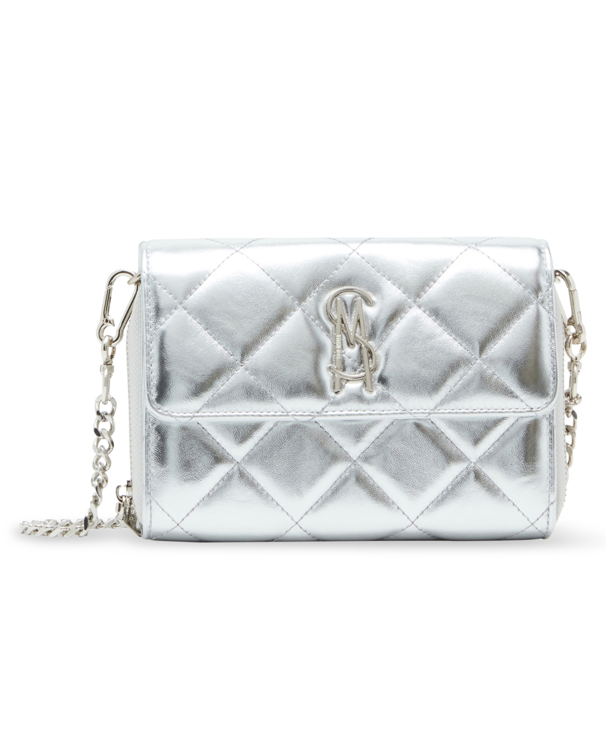 Shop Steve Madden Women's Carina Quilted Crossbody Wallet In Silver
