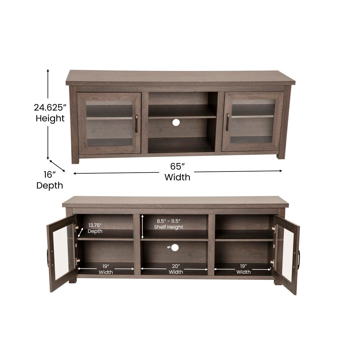 Merrick Lane Galena Traditional Full Glass Door Tv Stand For Up To Tvs