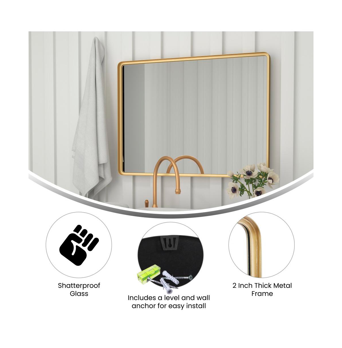 Merrick Lane Jinny Metal Deep Framed Wall Mirror For Bathroom, Entryway, Dining Room, & Living Room