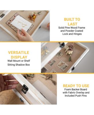 Wood Shadow Box Display Case - Solid Wood With Acrylic Window - Security Latch - For Mementos And Keepsakes