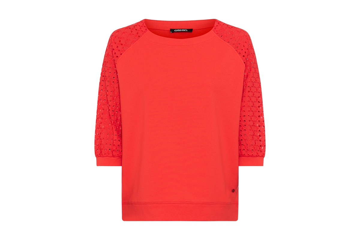 Olsen Women's Jersey and Eyelet Mixed Media Top