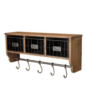 Rustic Coat Rack Wall Mounted Shelf With Hooks & Baskets, Entryway Organizer Wall Shelf With 5 Coat Hooks And Cubbies