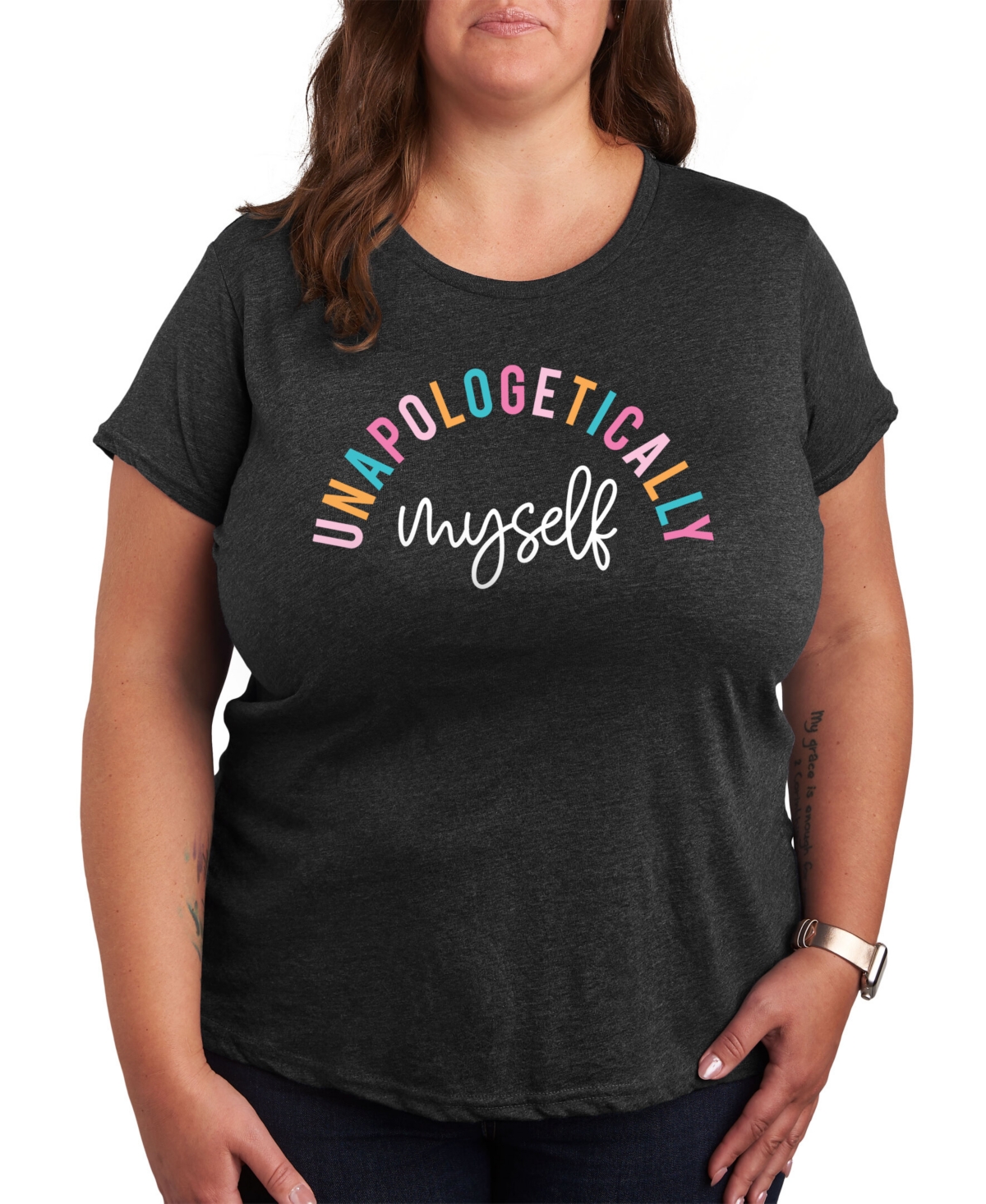 Shop Hybrid Apparel Trendy Plus Size Unapologetically Myself Graphic T-shirt In Grey