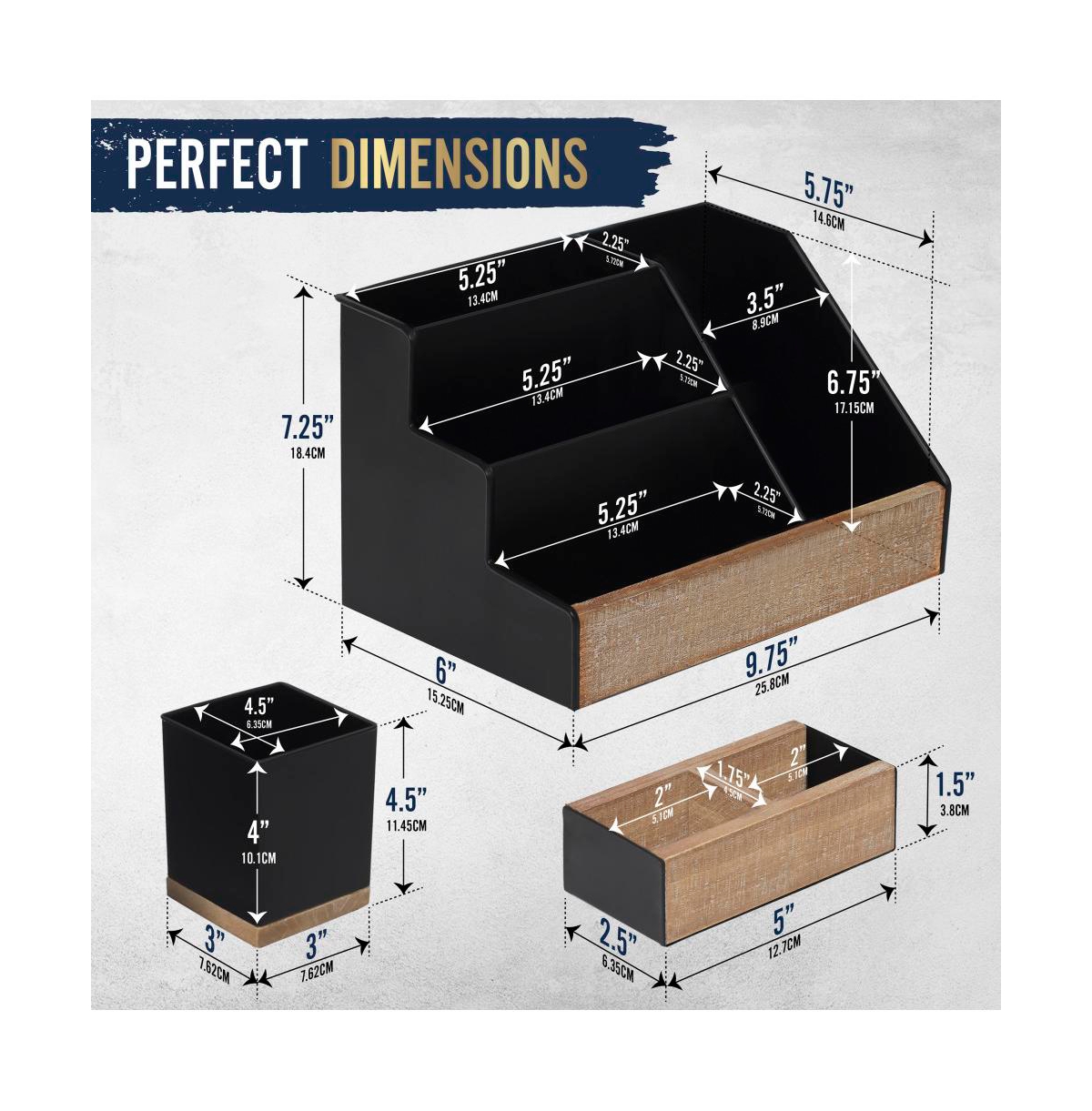 3 Piece Desk Organizer Set- Rustic Mail For Desktop - Great Or Industrial Decor! Makeup Vanity