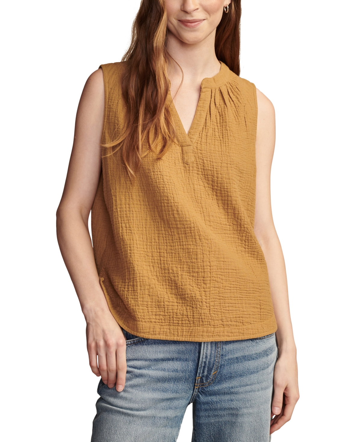 Shop Lucky Brand Women's Cotton Sleeveless Popover Shirt In Dull Gold