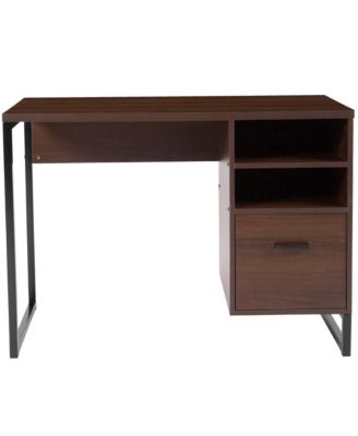 Brighton Rustic Computer Desk With Shelving And Storage Drawer Metal Frame Pedestal Base Home Office Desk