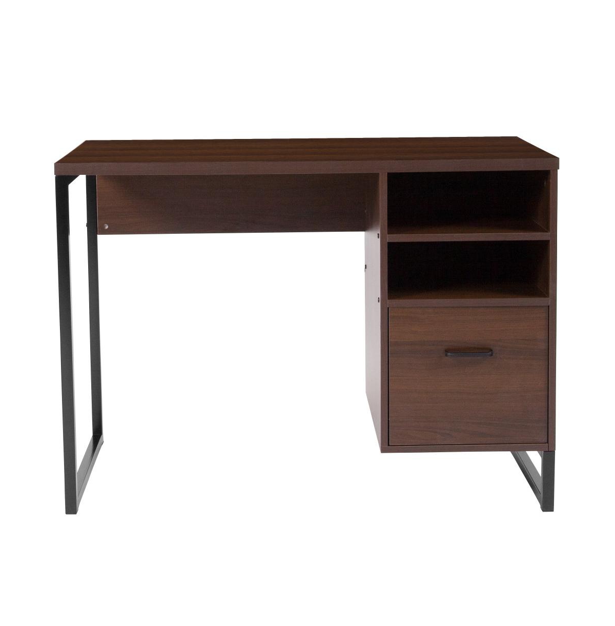 Merrick Lane Brighton Rustic Computer Desk With Shelving And Storage Drawer Metal Frame Pedestal Base Home Office Desk