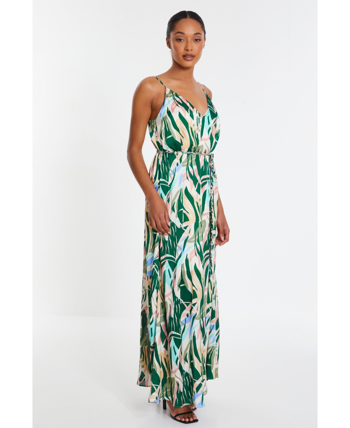 Quiz Women's Tropical Print Satin Maxi Dress