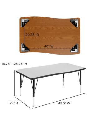 28"W X 47.5"L Rectangle Wave Flexible Collaborative Kids Adjustable Activity Table