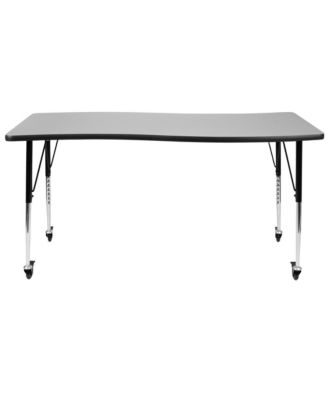 Mobile 26"W X 60"L Rectangle Wave Flexible Collaborative Adjustable Activity Table