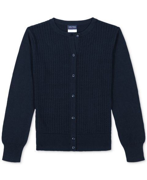 Кардиган Nautica Uniform Pointelle Cardigan для девочек, цвет: Тёмно-синий