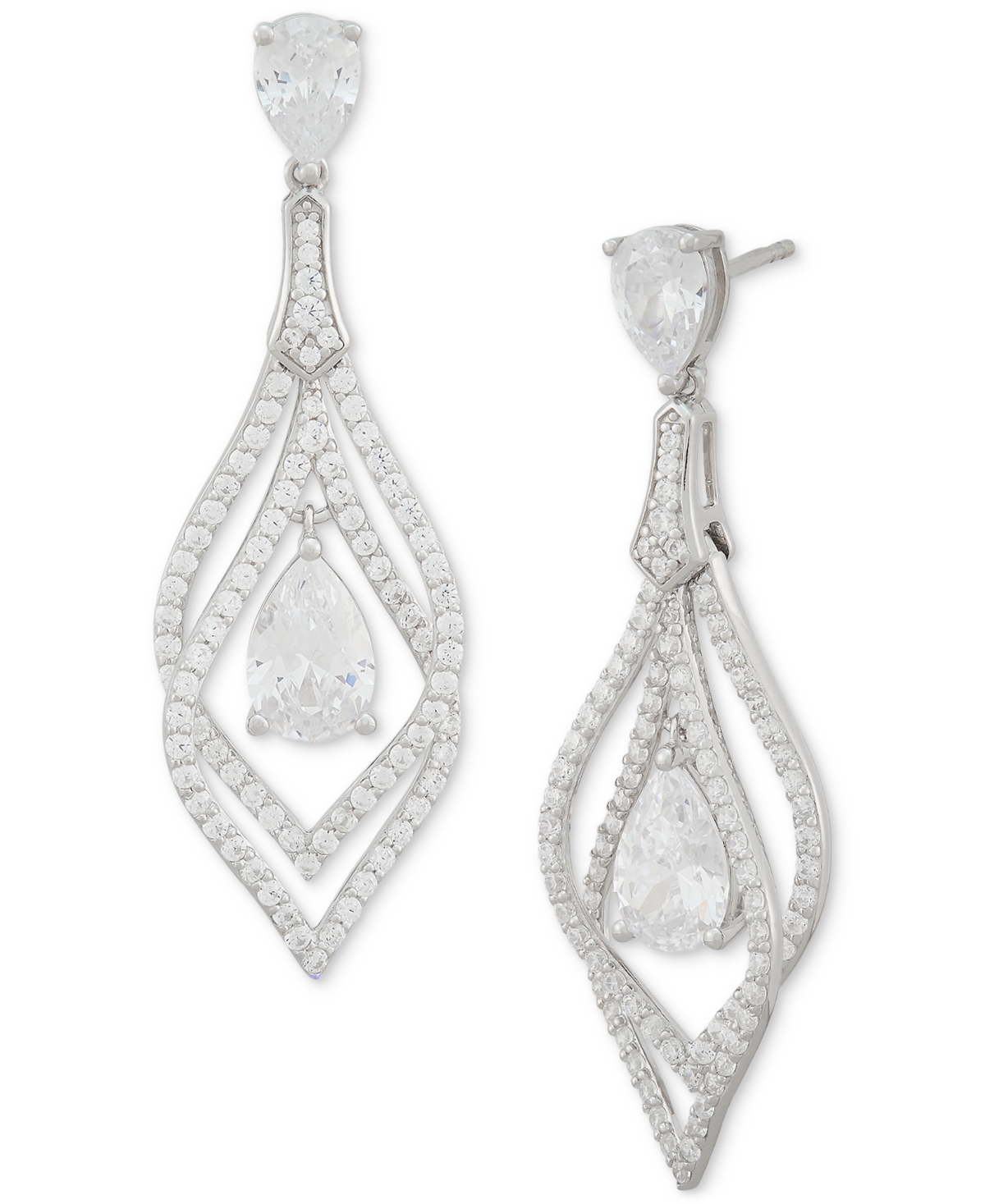 Cubic Zirconia Pear Orbital Drop Earrings in Sterling Silver - Sterling Silver