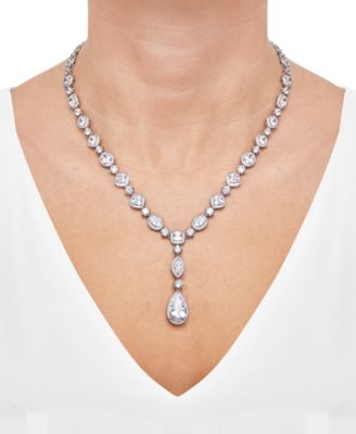 Cubic Zirconia Mixed Cut Teardrop 18" Lariat Necklace in Sterling Silver