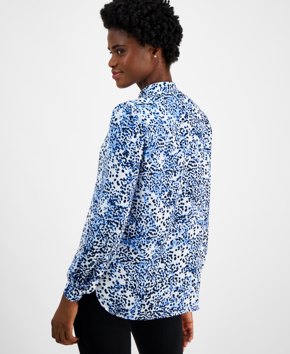 Anne Klein Women's Printed Long-Sleeve Popover Tunic Top -di