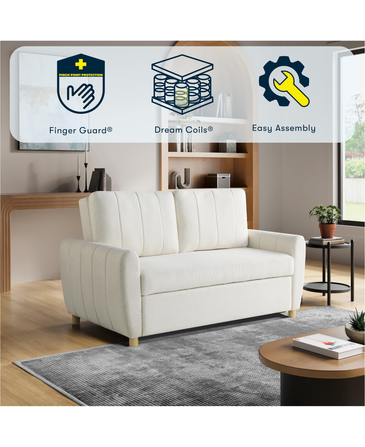 Serta 66.5"w Polyester Gentry Convertible Loveseat In Ivory