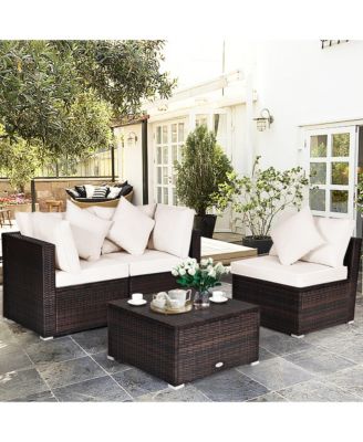 4PCS Rattan Patio Sofa Conversation Set Outdoor Furniture Set w/ Cushion