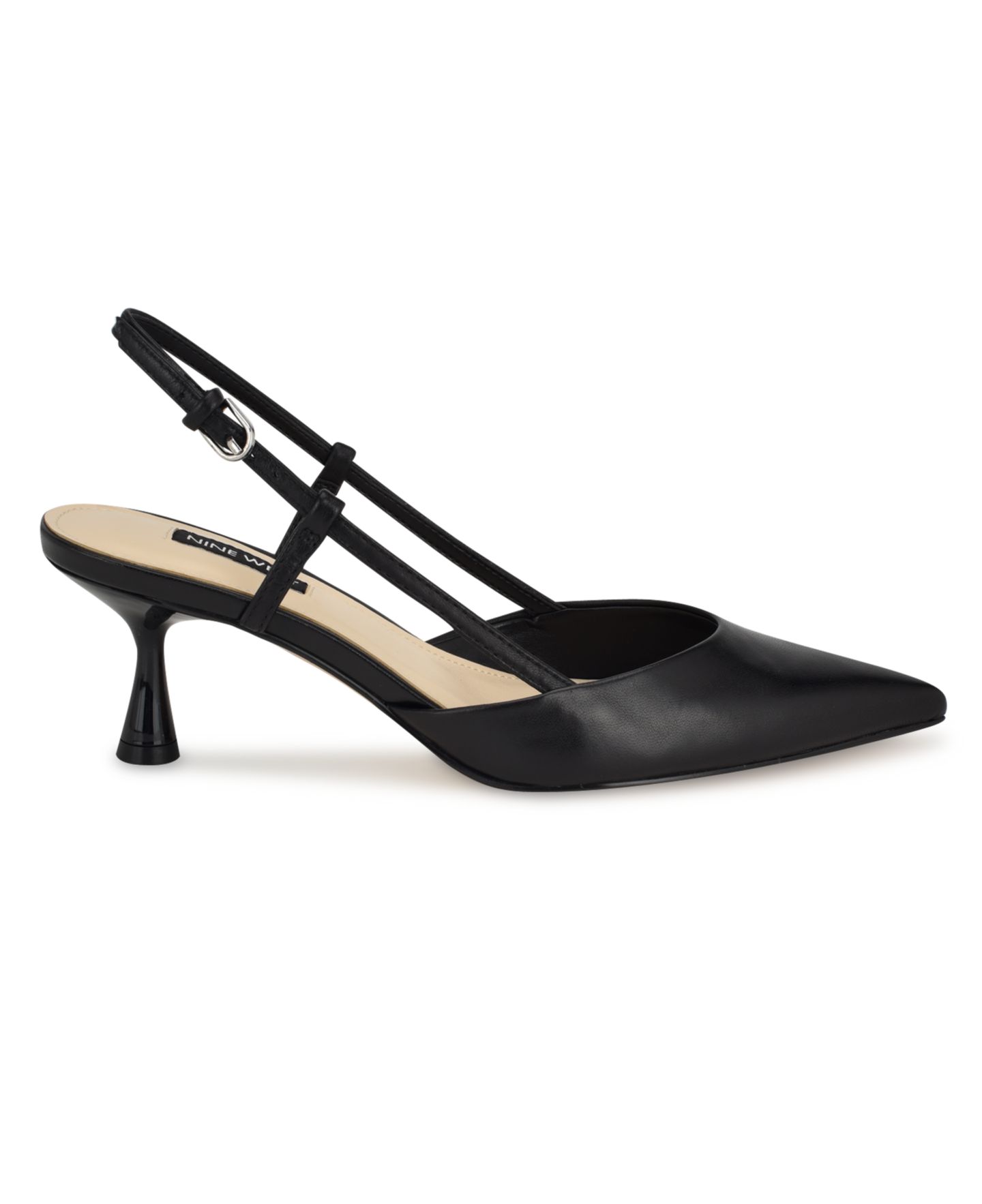 Женские туфли Nine West Rhonda Kitten Heel Slingback Pumps, цвет: Чёрный кожаный — фото 2