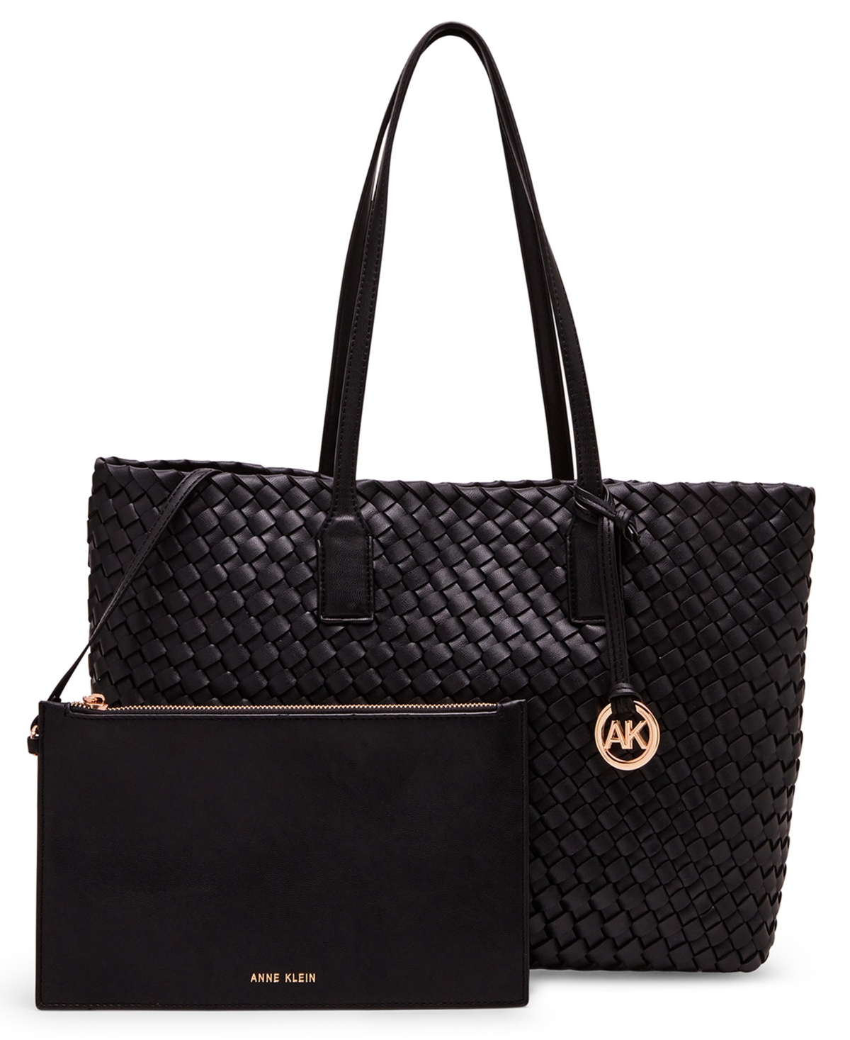 Shop Anne Klein Woven Tote With Pouch In Black