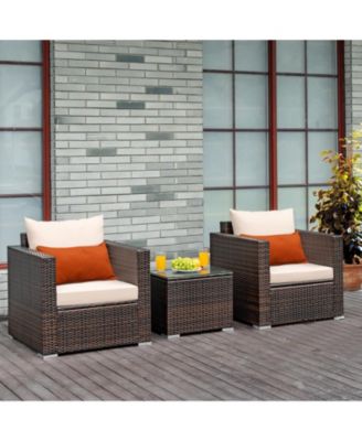 3PCS Patio Rattan Outdoor Furniture Set w/ Cushioned Sofa Coffee Table