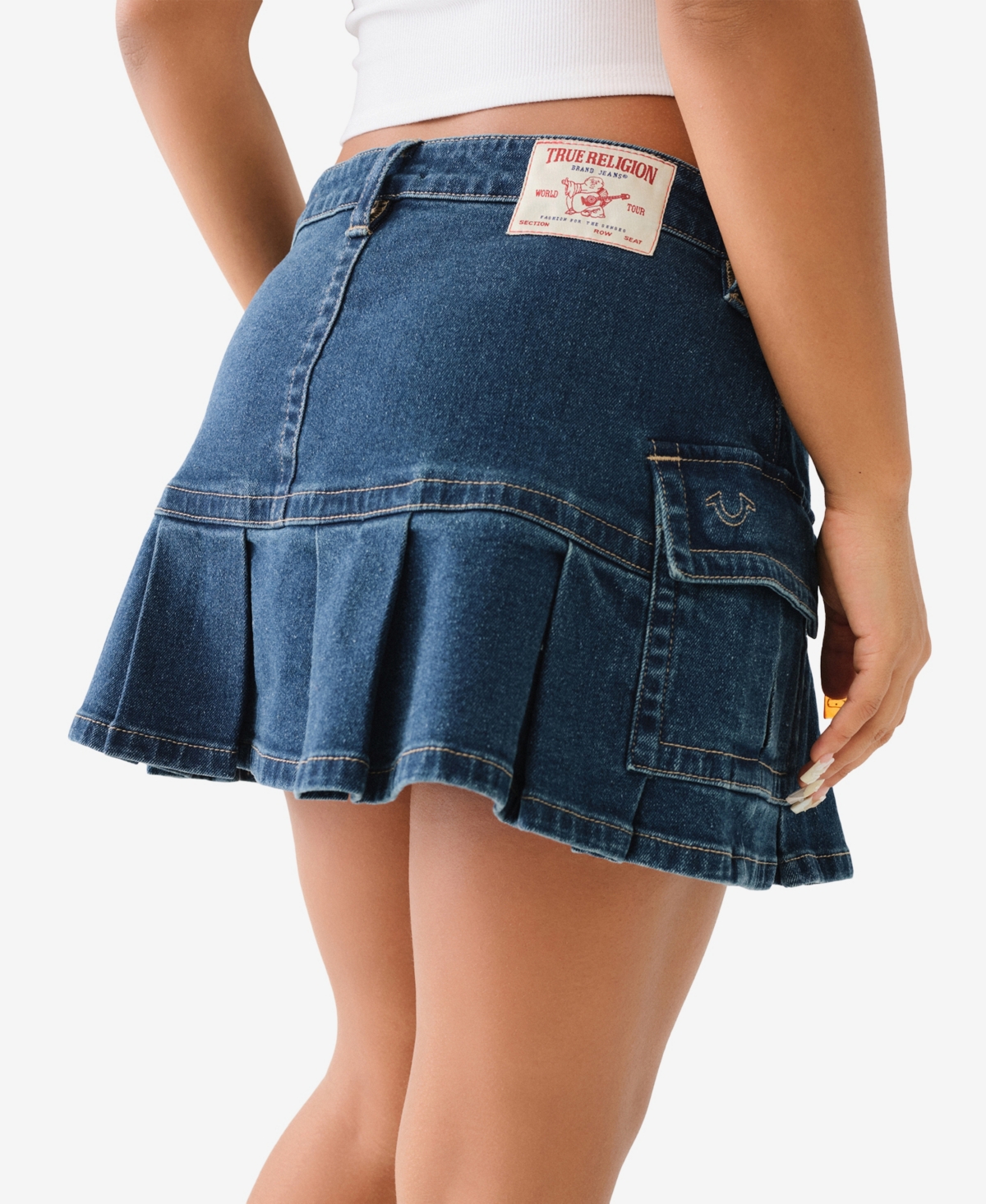 Shop True Religion Women's Belted Drop Waist Cargo Skirt In Blue
