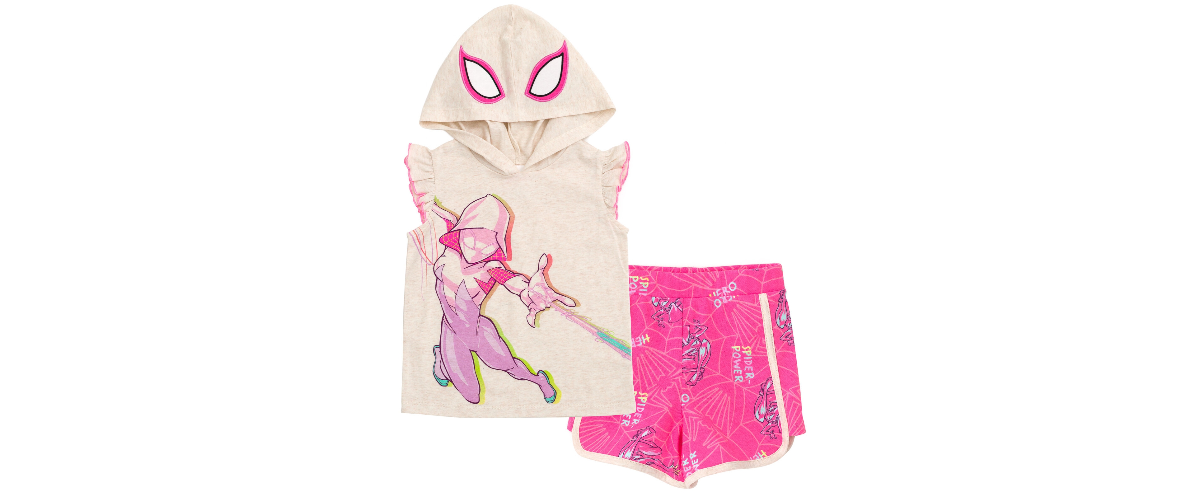 Spiderman Girls Marvel Spider-Man Spider-Gwen Ghost Spider Cosplay Hooded Tank Top & French Terry Shorts Outfit Set to