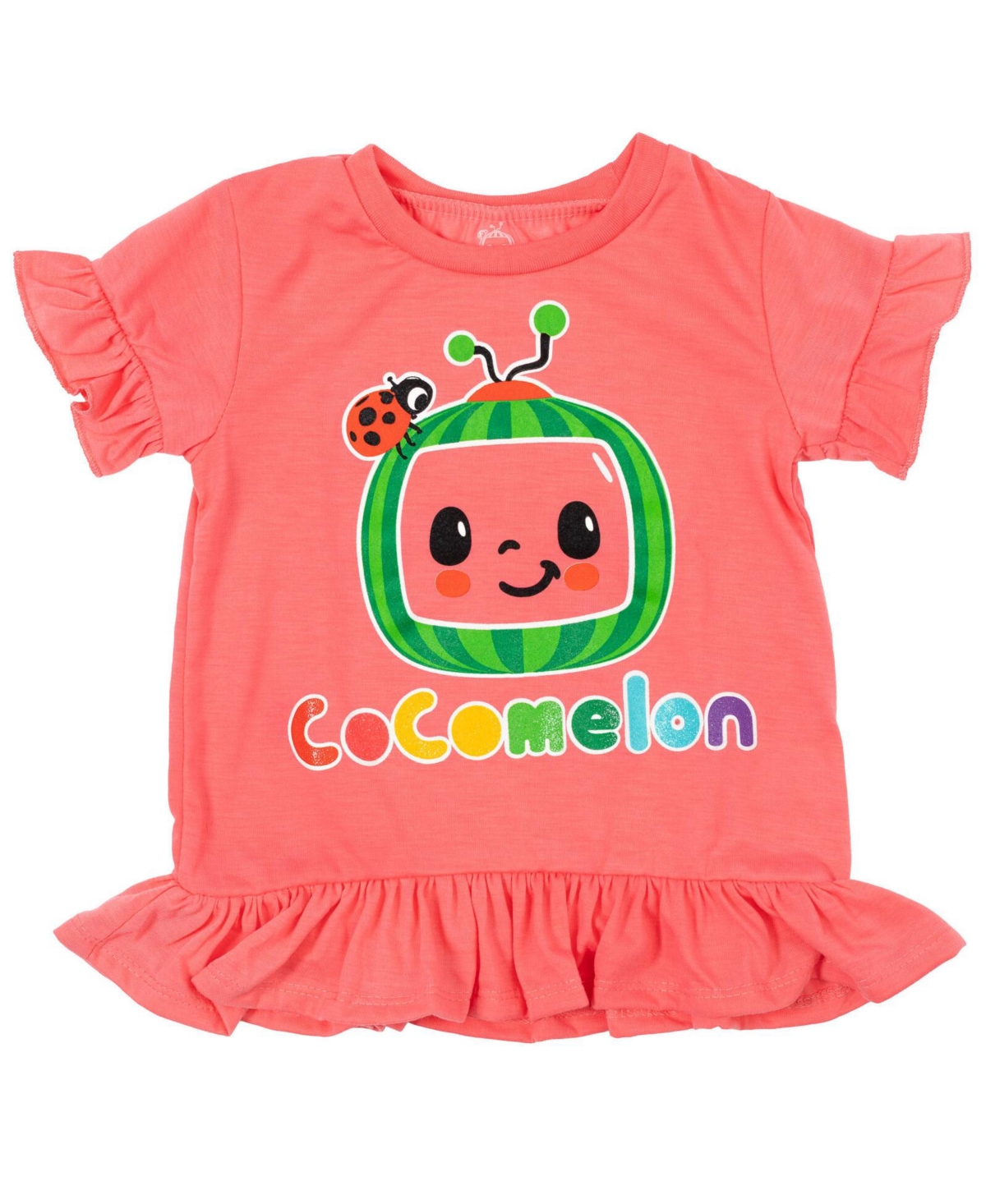 CoComelon Baby Girls Jj Yoyo Tomtom Peplum T-Shirt and Bike Shorts Outfit Set- Pink