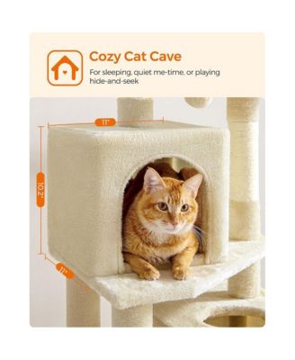 Cat Tree Tower With Hammock, Basket, Scratching Posts, Cat Caves, Plush Perches, Cat Activity Center