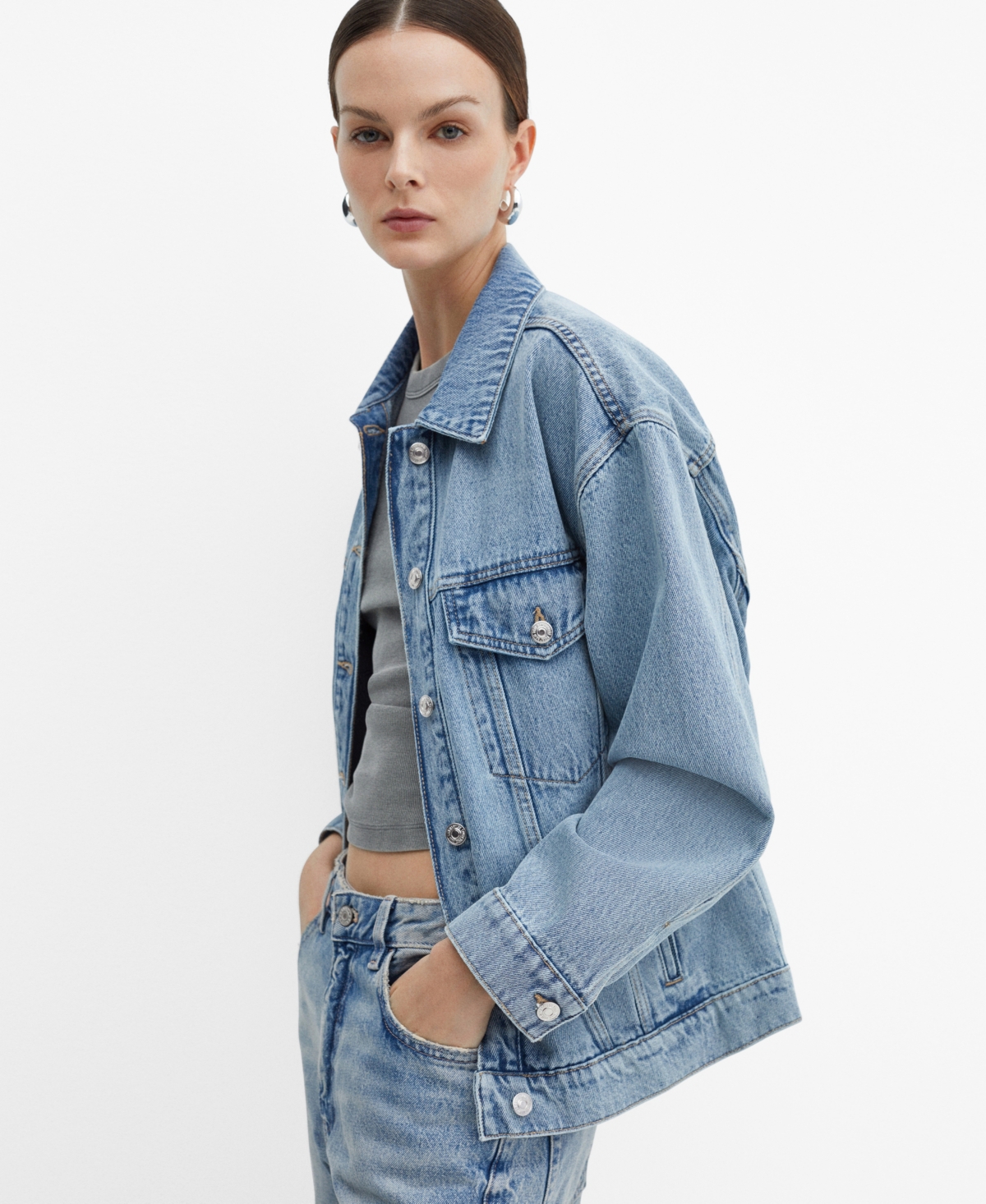 Shop Mango Women's Oversize Denim Jacket In Open Blue