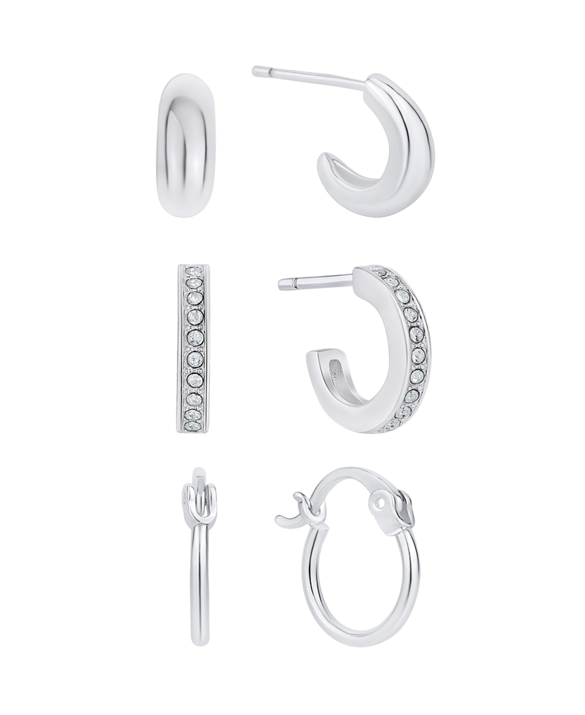 Crystal Trio Hoop Earring Set - Silver